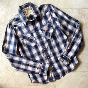Men’s Hollister Plaid Button Down Shirt Pearl Snap